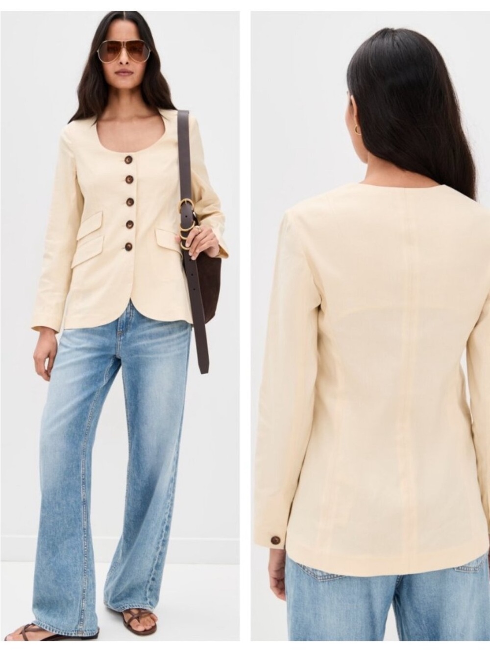 NWT rag & bone Roslyn Linen Cream Scoop Neck Button Blazer Chic